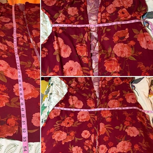 Joyfolie Brenna Dark Red Floral Maxi Longline Cardigan Balloon Sleeves Duster M - Picture 10 of 11